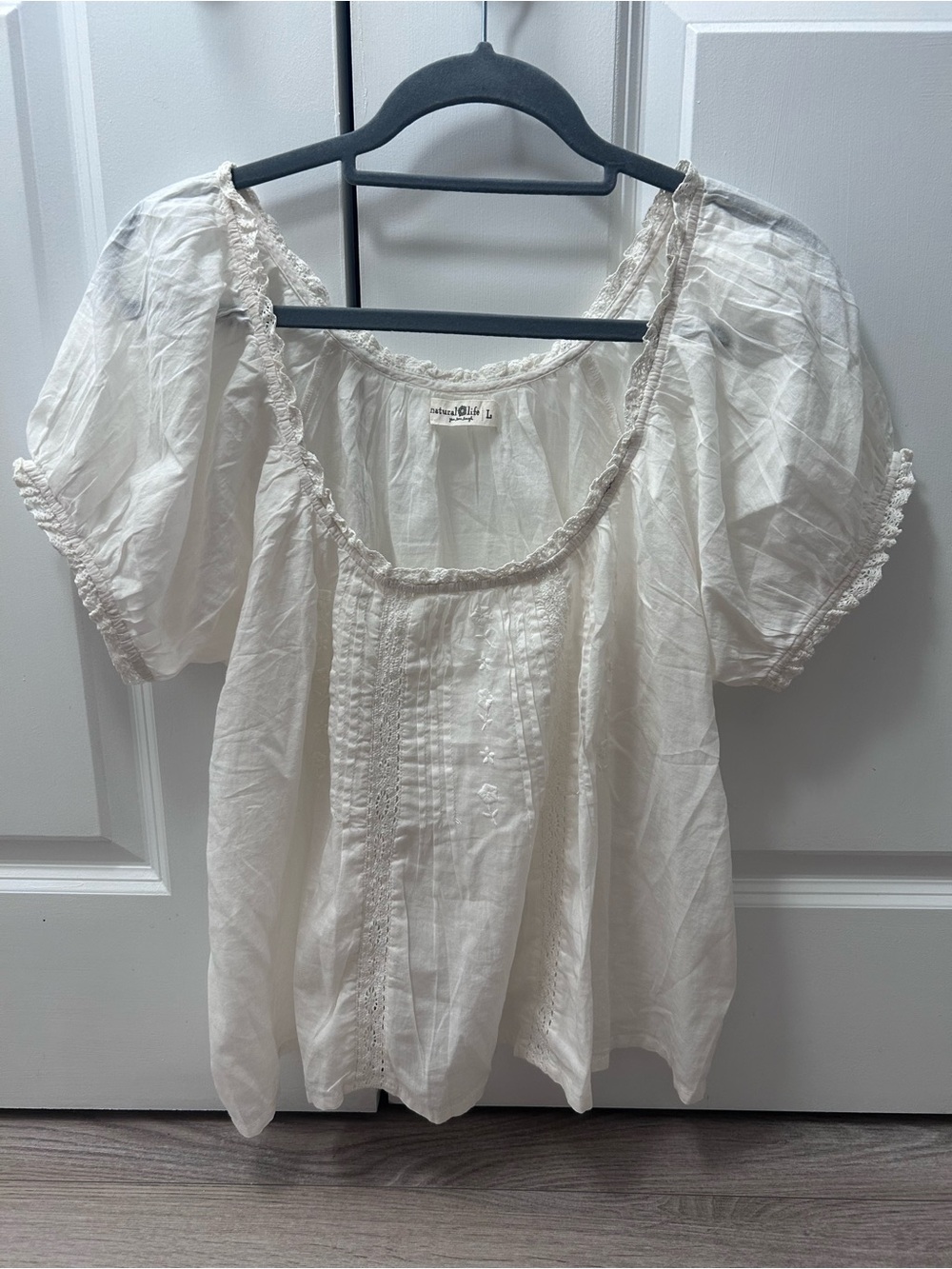 NATURAL LIFE Sweet Nothings Peasant Blouse Cotton Large Puff Sleeve Embroidered - Picture 5 of 13